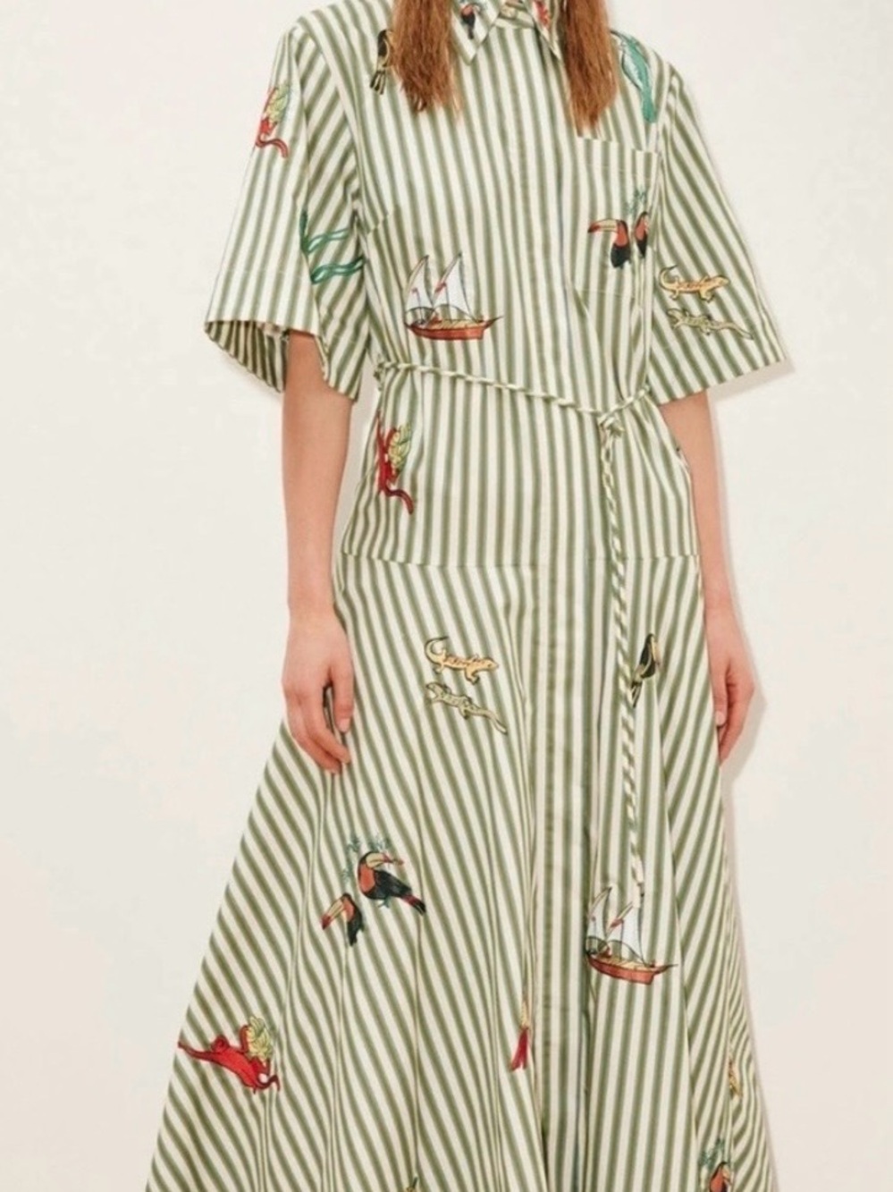 Green & White Striped Novelty-Print Maxi Dress